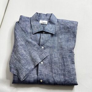 Heron Haberdashery Line Shirt Size Large Heather Blue Short Sleeve Button-Up